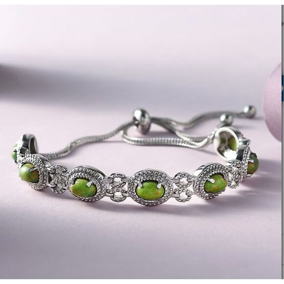 Green Turquoise 5.40 ctw Beaded Bolo Bracelet in Stainless Steel - Picture 1 of 8